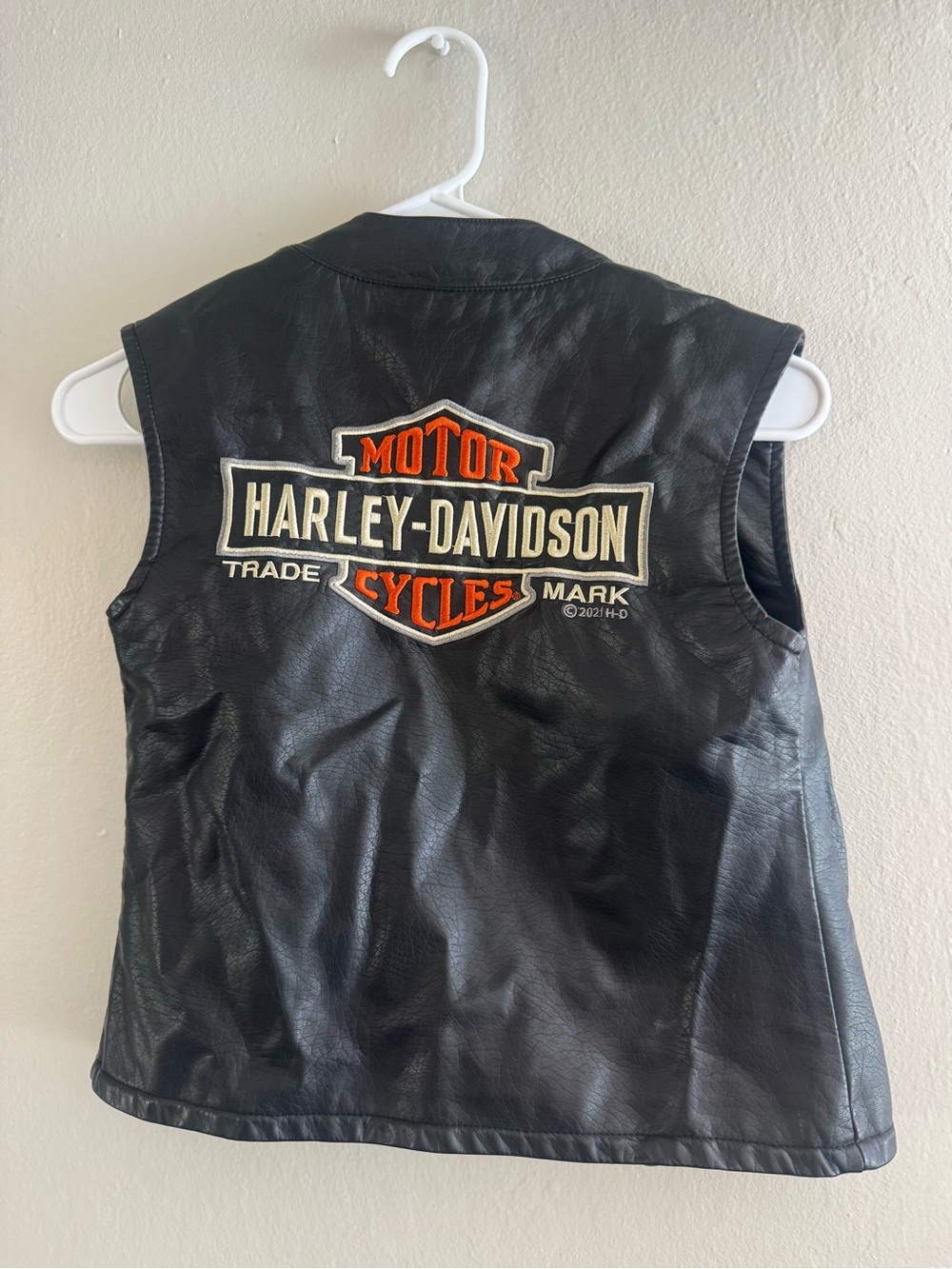 Harley-Davidson Big Boys' Embroidered Snap Faux Leather Vest - Black Sz 8-10